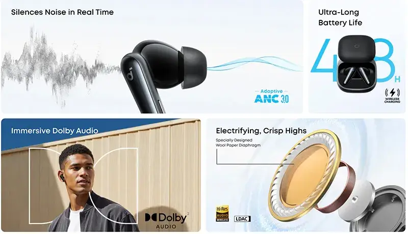 New Original Soundcore Liberty 5 A3957 Noise-Cancelling Earbuds with Dolby Audio Enjoy Dolby Audio, long-lasting noise