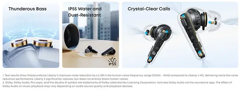 New Original Soundcore Liberty 5 A3957 Noise-Cancelling Earbuds with Dolby Audio Enjoy Dolby Audio, long-lasting noise